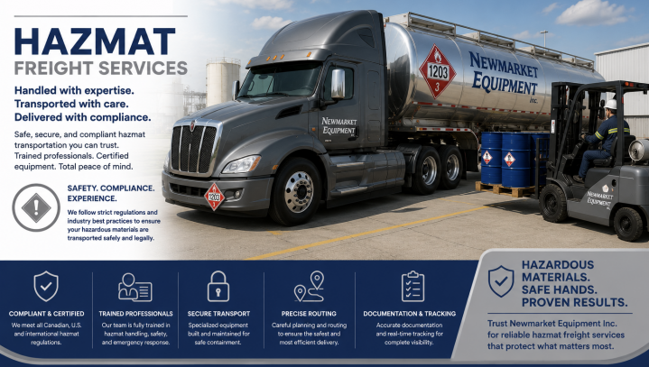 Our Canadian hazmat services are fully compliant with national regulations and handled by certified drivers trained in safe transport of hazardous materials.